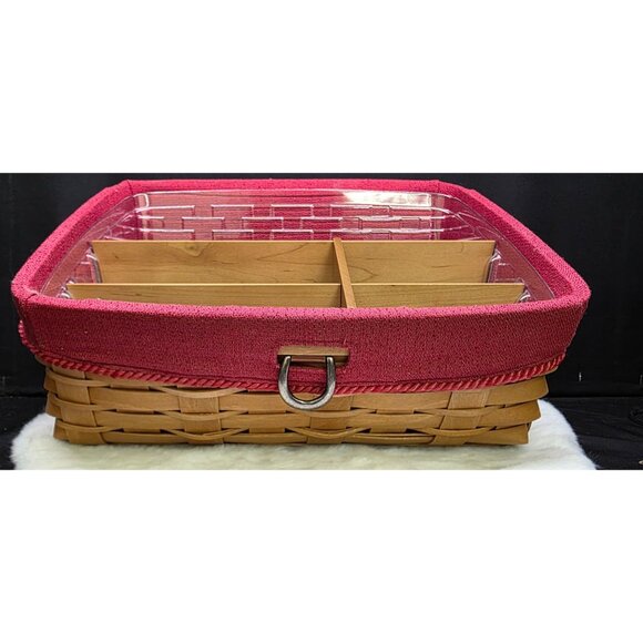 Longaberger Signed 2008 Large Desktop Basket Combo Dividers Red Liner & Protecto - Picture 1 of 12